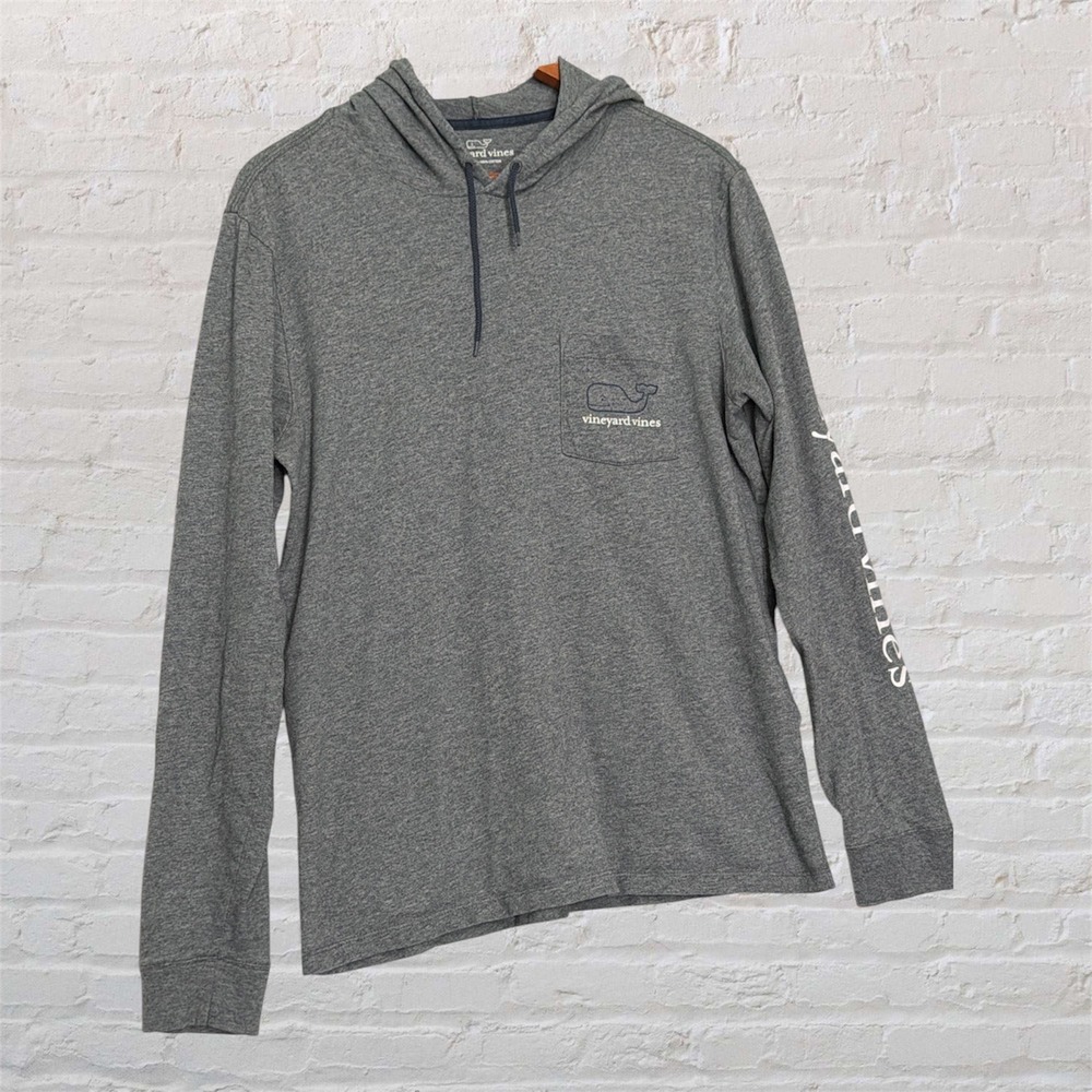 Vineyard Vines Mens Small Gray Long Sleeve Hooded Graphic T-Shirt Cotton Pocket